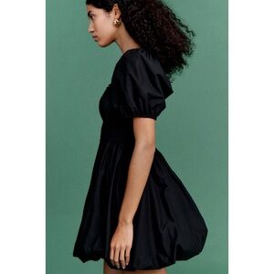 H&M Black Bubble Hem Cotton Mini Dress with Puff Sleeve - Sz Medium *BRAND NEW